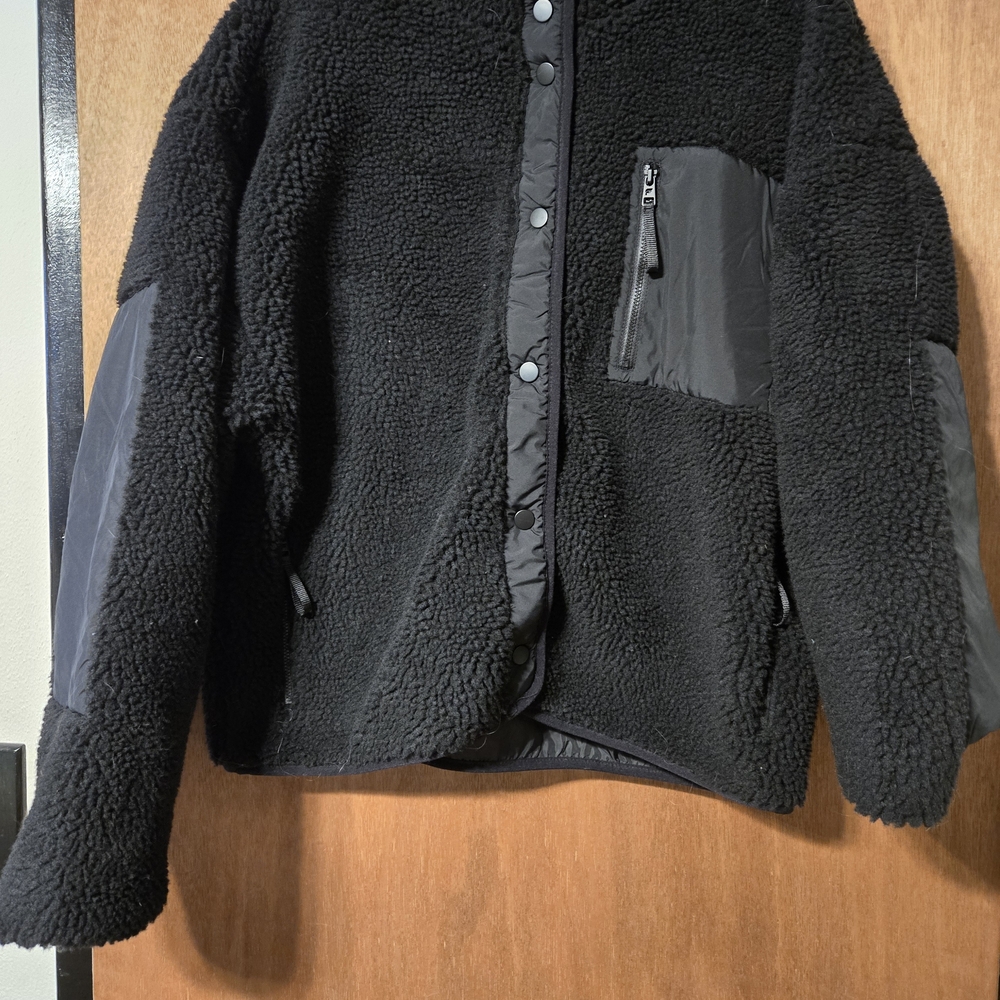 Fabletics Black Teddy Jacket with Charcoal Details